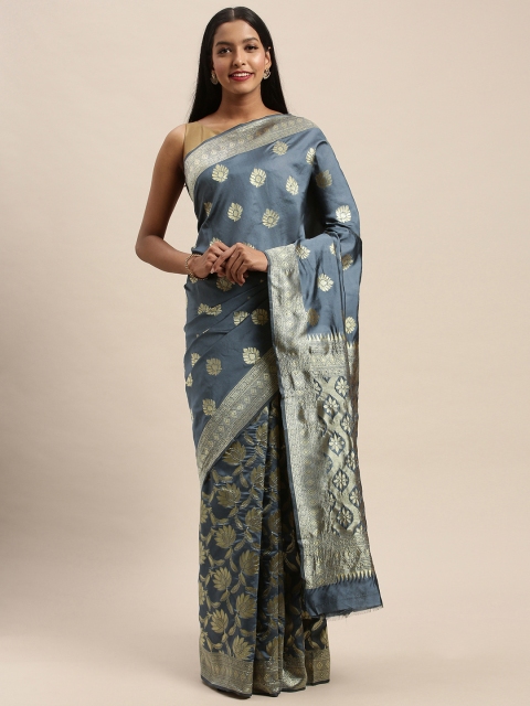 

PACHE Grey & Gold-Toned Art Silk Woven Design Banarasi Saree