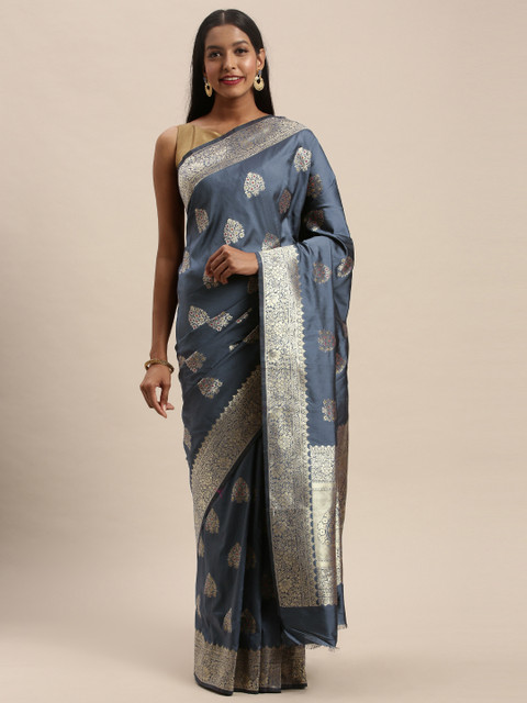 

PACHE Grey & Golden Art Silk Woven Design Banarasi Saree