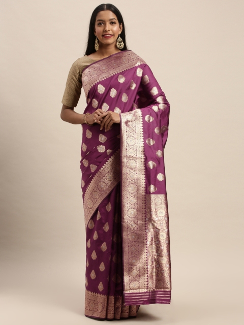 

PACHE Burgundy & Gold-Toned Art Silk Woven Design Banarasi Saree