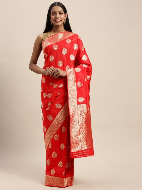 

PACHE Red & Gold-Coloured Art Silk Woven Design Banarasi Celebrity Saree