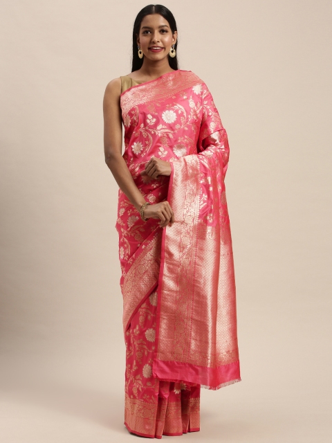 

PACHE Coral Pink & Golden Art Silk Woven Design Banarasi Saree
