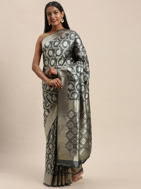 

PACHE Charcoal Grey & Gold-Coloured Art Silk Woven Design Banarasi Celebrity Saree