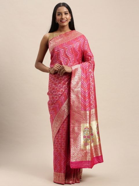 

PACHE Pink Art Silk Woven Design Bandhani Saree