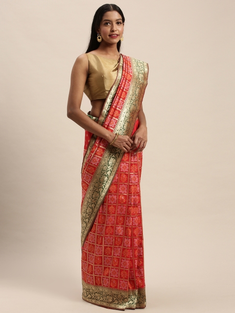 

PACHE Red & Gold-Toned Art Silk Woven Design Bandhani Saree
