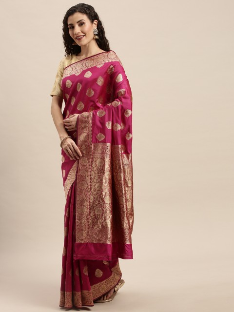 

PACHE Pink & Gold-Toned Art Silk Woven Design Banarasi Saree