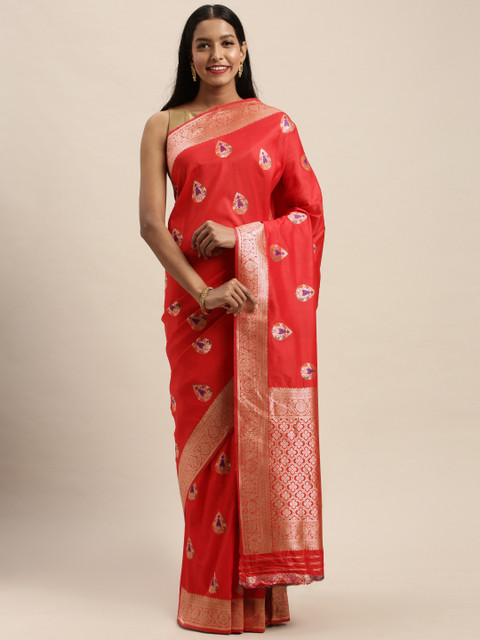 

PACHE Red & Gold-Toned Art Silk Woven Design Banarasi Saree