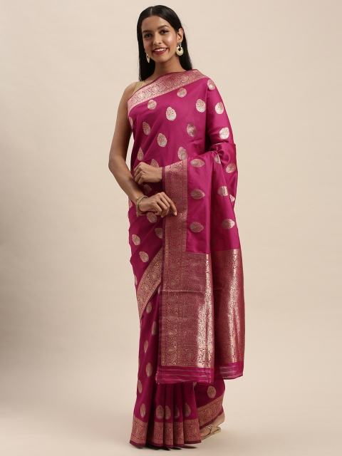 

PACHE Magenta Pink & Gold-Toned Art Silk Woven Design Banarasi Saree