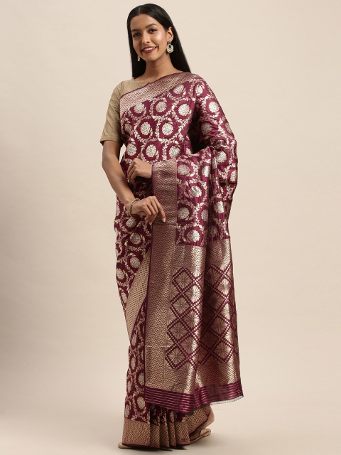 

PACHE Maroon & Gold-Toned Art Silk Woven Design Banarasi Saree