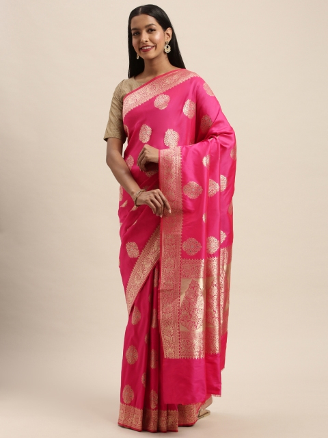 

PACHE Pink & Gold-Toned Art Silk Woven Design Banarasi Saree