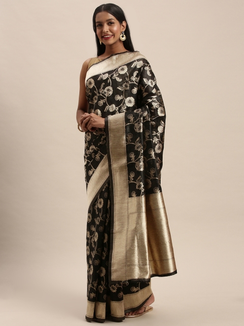 

PACHE Black & Muted Gold-Toned Art Silk Woven Design Banarasi Saree