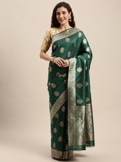 

PACHE Teal Green & Gold-Toned Art Silk Woven Design Banarasi Saree