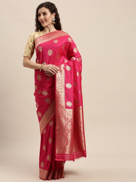 

PACHE Fuchsia Pink & Gold-Toned Art Silk Woven Design Banarasi Saree