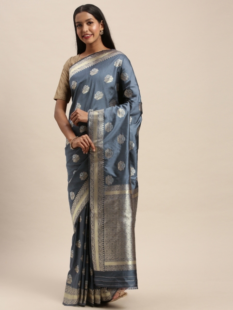 

PACHE Grey & Gold-Toned Art Silk Woven Design Banarasi Saree