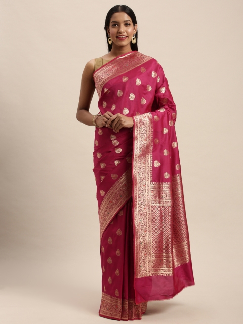 

PACHE Magenta Pink & Gold-Toned Art Silk Woven Design Banarasi Saree