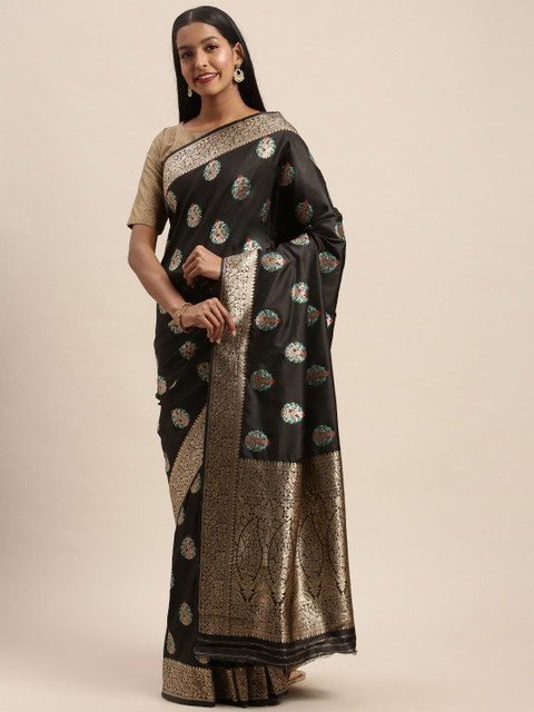 

PACHE Black & Gold-Toned Art Silk Woven Design Banarasi Saree