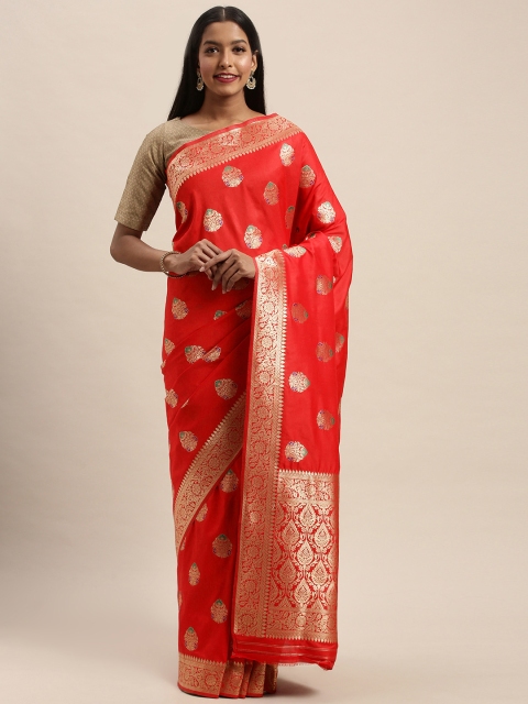 

PACHE Orange & Gold-Toned Art Silk Woven Design Banarasi Saree