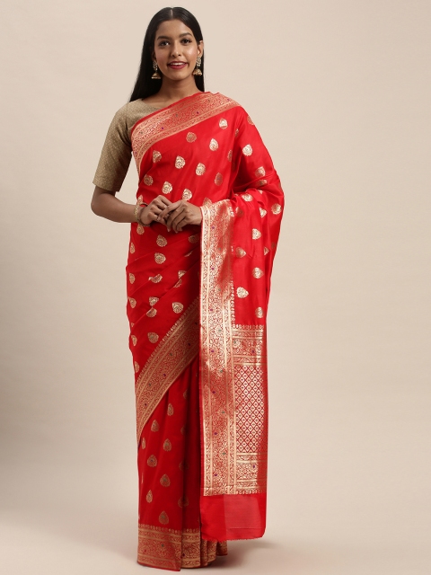 

PACHE Red & Gold-Toned Art Silk Woven Design Banarasi Saree