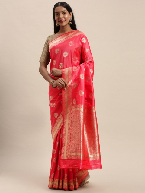 

PACHE Coral & Gold-Toned Art Silk Woven Design Banarasi Saree