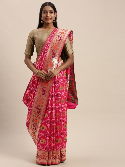 

PACHE Pink & Gold-Toned Art Silk Woven Design Patola Saree