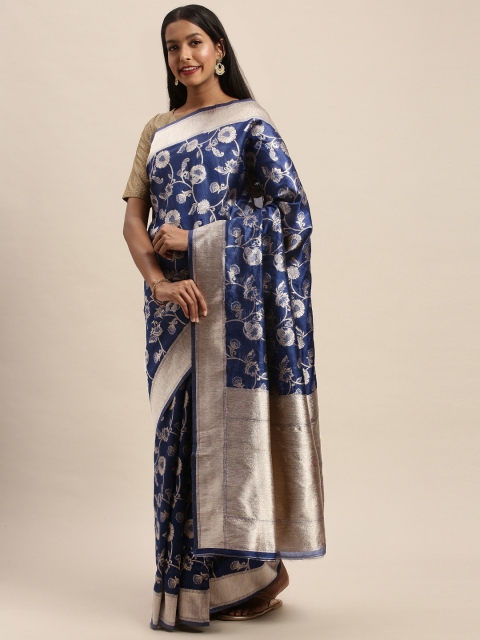 

PACHE Navy Blue & Gold-Toned Art Silk Woven Design Banarasi Saree