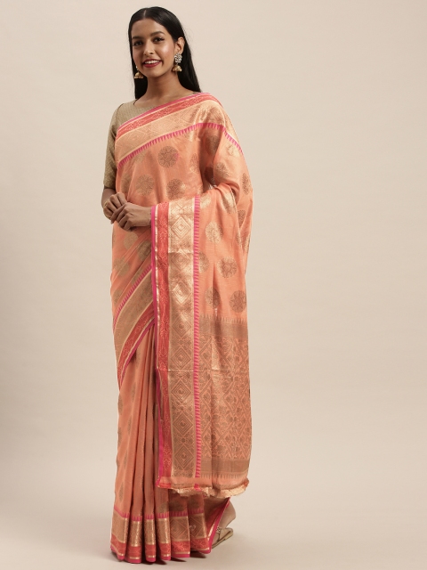 

PACHE Peach-Coloured & Beige Art Silk Woven Design Banarasi Saree