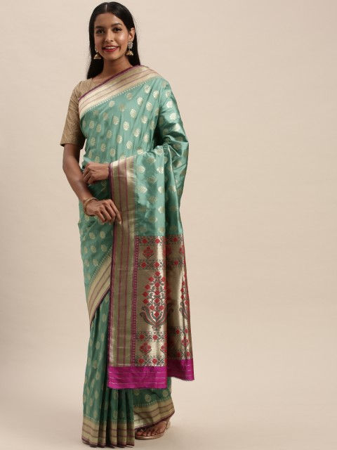 

PACHE Sea Green & Pink Art Silk Woven Design Banarasi Saree