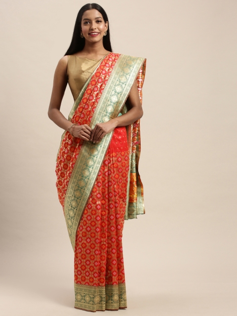 

PACHE Red & Gold-Toned Art Silk Woven Design Bandhani Saree