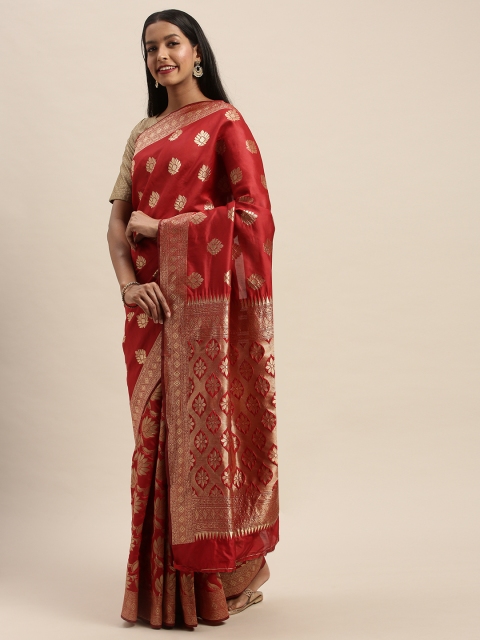 

PACHE Maroon & Gold-Toned Art Silk Woven Design Banarasi Saree