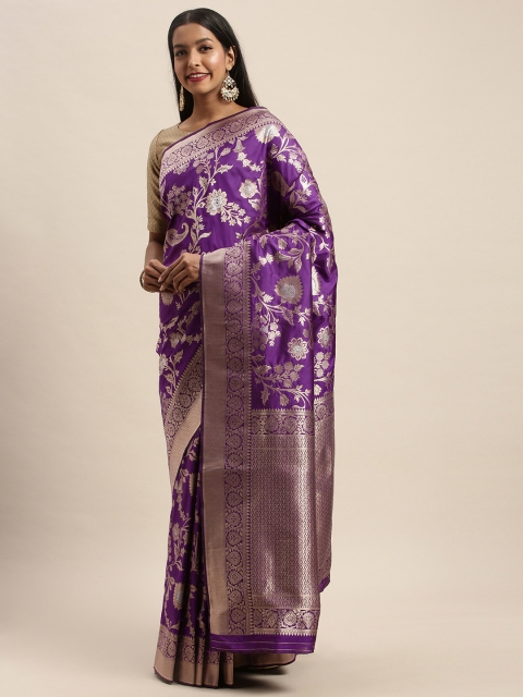 

PACHE Purple & Gold-Toned Art Silk Woven Design Banarasi Saree