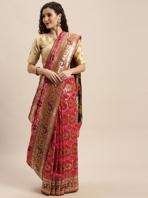 

PACHE Red & Gold-Toned Art Silk Woven Design Patola Saree