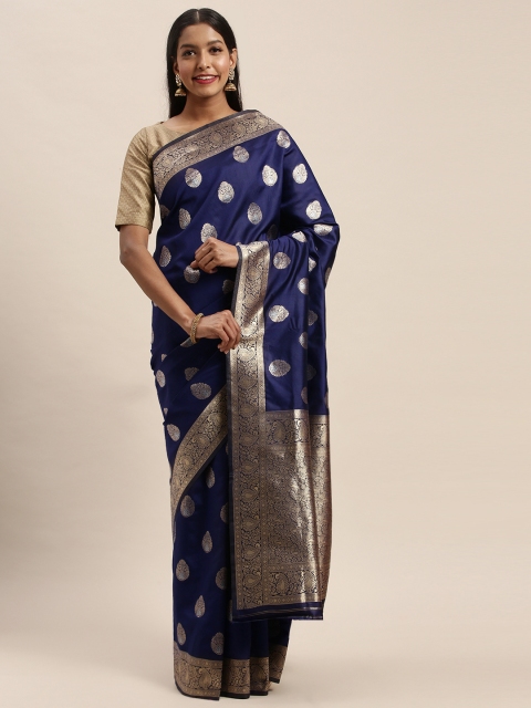 

PACHE Navy Blue & Gold-Toned Art Silk Woven Design Banarasi Saree