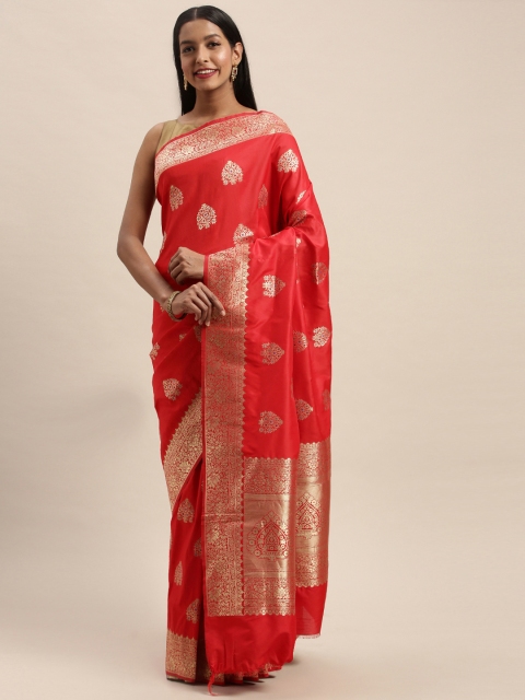 

PACHE Red & Gold-Toned Art Silk Woven Design Banarasi Saree