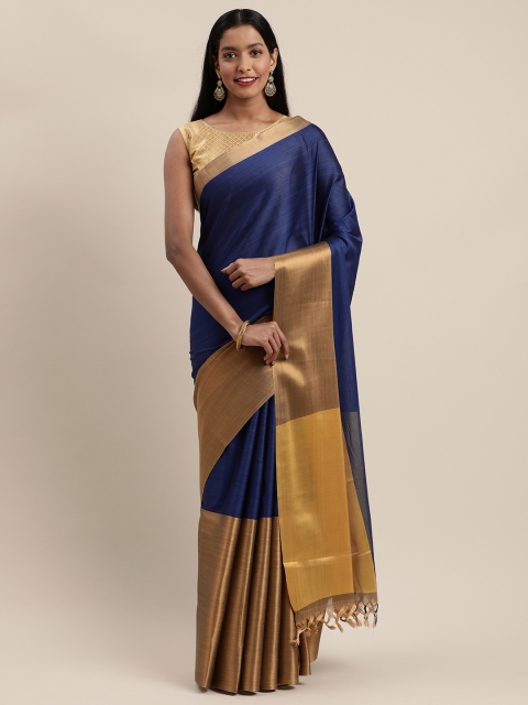 

Mitera Blue & Gold-Toned Cotton Blend Woven Design Banarasi Saree