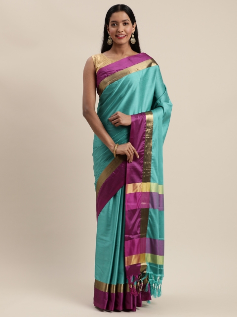 

Mitera Teal & Pink Silk Cotton Woven Design Banarasi Saree