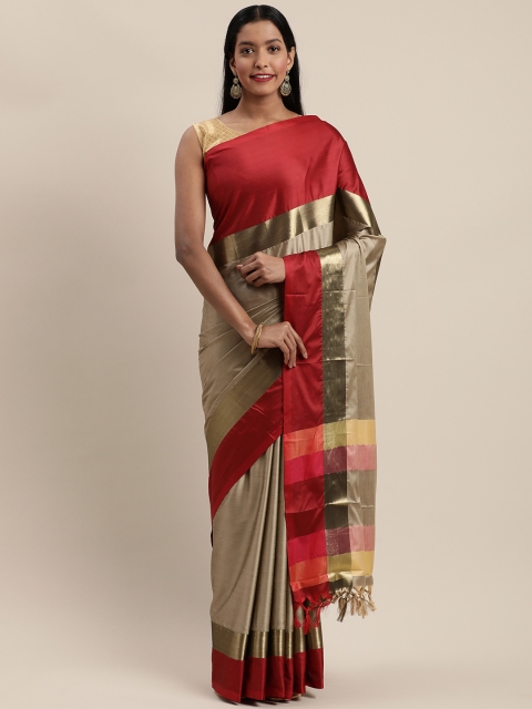 

Mitera Maroon & Grey Silk Cotton Woven Design Banarasi Saree