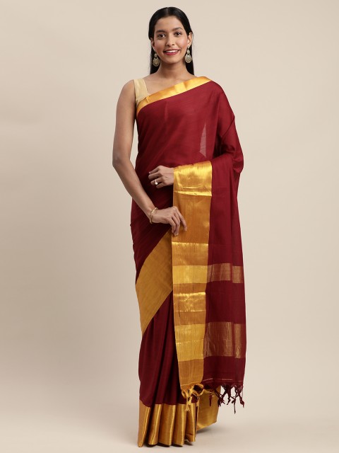 

Mitera Maroon & Yellow Cotton Blend Woven Design Banarasi Saree