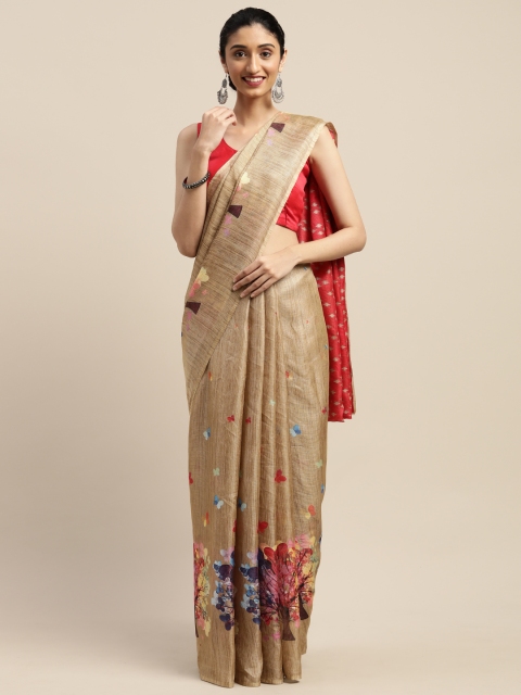 

KALINI Beige Printed Cotton Blend Saree