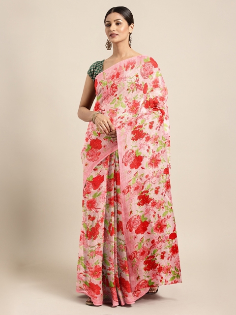 

KALINI Pink & Green Cotton Blend Printed Saree