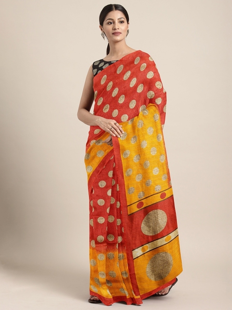 

KALINI Red & Gold-Toned Cotton Blend Printed Saree