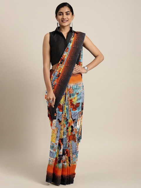 

KALINI Orange Printed Poly Georgette Saree