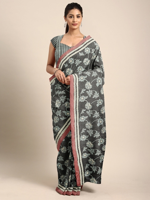 

KALINI Black & Green Cotton Blend Printed Saree