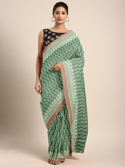 

KALINI Green Printed Cotton Blend Saree