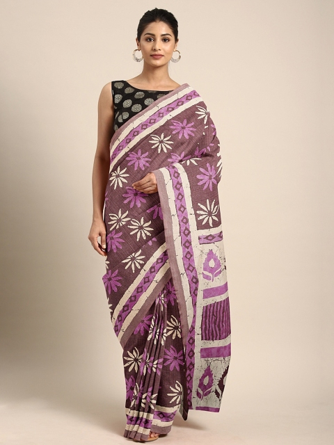 

KALINI Purple Floral Printed Cotton Blend Saree