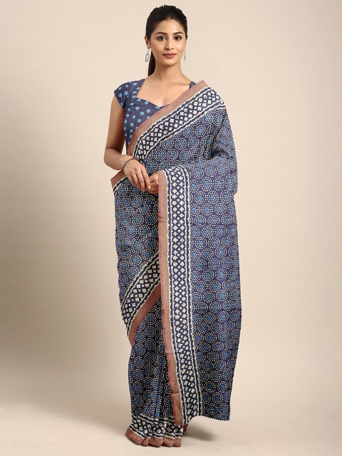 

KALINI Blue & Beige Cotton Blend Printed Saree
