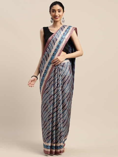 

KALINI Blue Printed Cotton Blend Saree