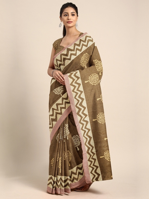 

KALINI Brown & Beige Cotton Blend Printed Saree