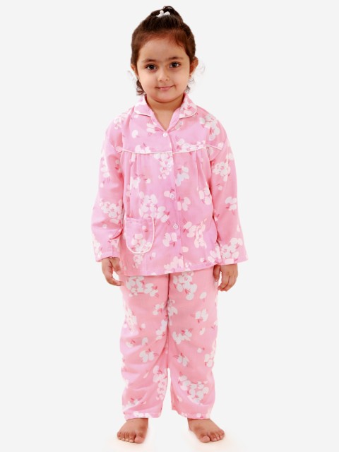 

KID1 Girls Pink & White Floral Printed Night Suit