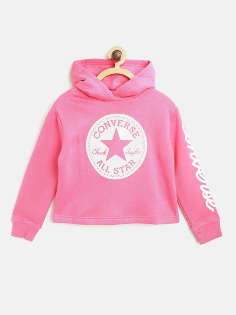 

Converse Girls Pink & White Brand Logo Print Crop Hooded Sweatshirt