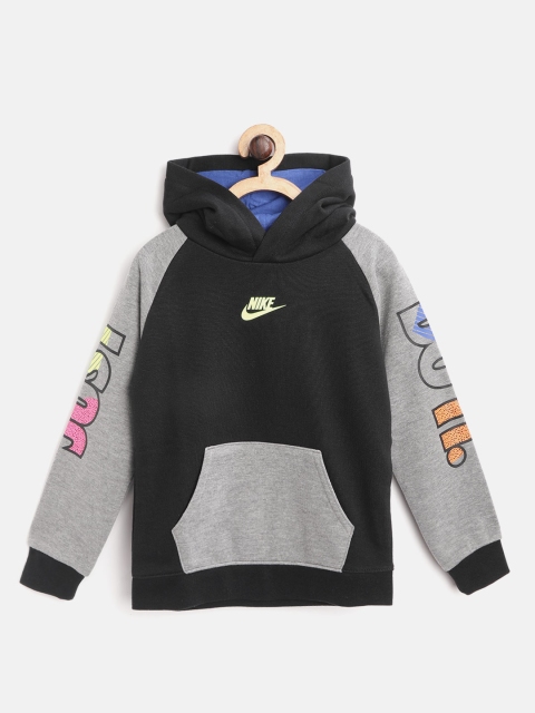 

Nike Boys Red & Grey Melange Colourblocked & JDI Logo Print Detail Hooded Sweatshirt, Black