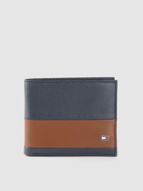 

Tommy Hilfiger Men Navy Blue & Tan Brown Colourblocked Two Fold Wallet